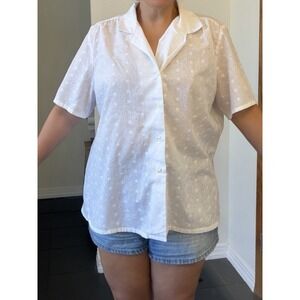 Vintage Lucky Me White Eyelet Camp Collar Blouse - Short Sleeve Button Up Sz L